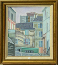N° : Rue de Paris - Huile sur toile - Format: 46 X 36 cm (8 F) - 1957 - Encadrment neuf - Estimation: 1250 € - PRIX: 990 €