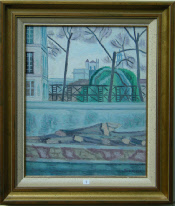 N° 8: Huile sur isorel - Paris: Quai de Seine - format 41 X 33 (6F) - années 50 env. - cadre neuf - estimation: 1000 € - PRIX: 800 €